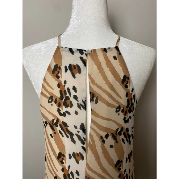 Forever 21 Leopard Zebra Cream Brown Black High Neck Key Hole Back Slip Dress - Picture 4 of 6